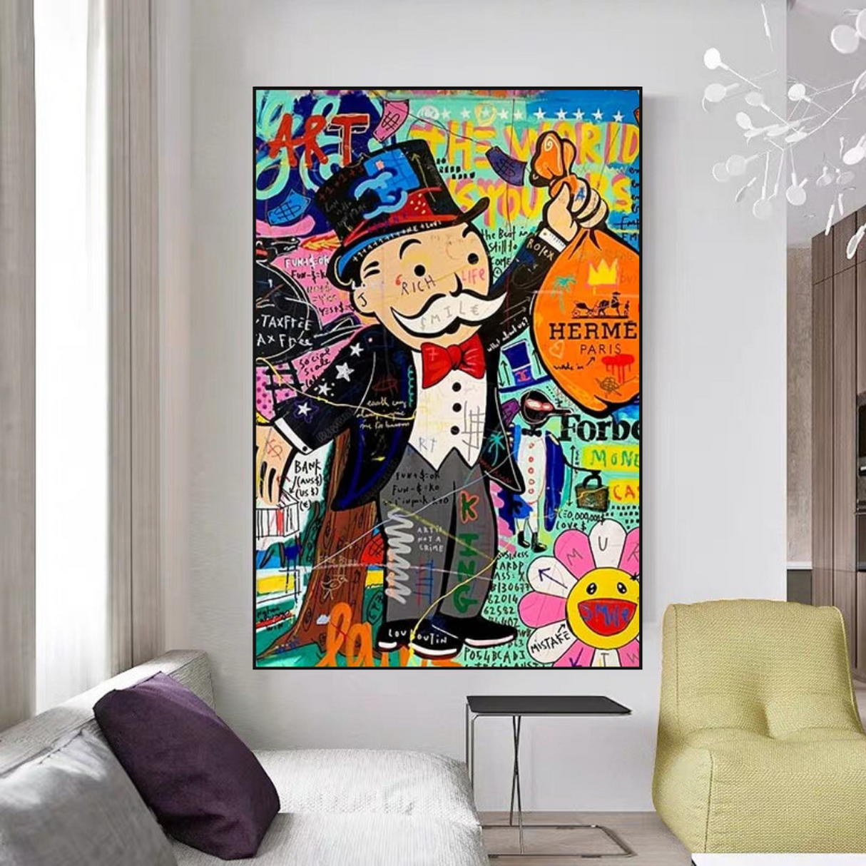 ChandeliersDecor.com-Monopoly Wall Poster-Alec Monopoly The World is Yours Money Bag Canvas Wall Art
