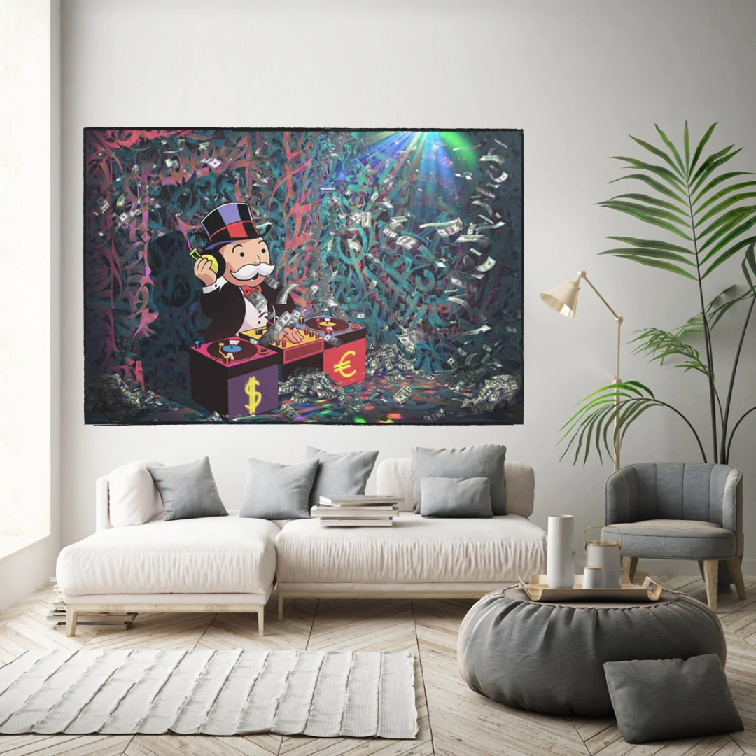 Alec Monopoly Unleashes Beats as Club Wall's Artistic DJ Wall Art-ChandeliersDecor.com