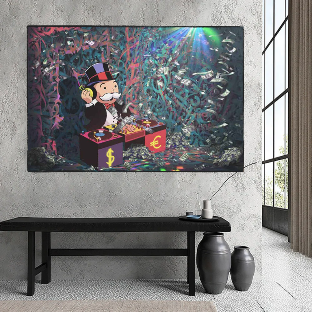 Alec Monopoly Unleashes Beats as Club Wall's Artistic DJ Wall Art-ChandeliersDecor.com