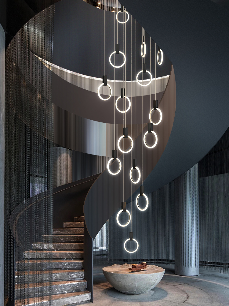 Aluminium Black Rings Long pendant lamp-ChandeliersDecor.com