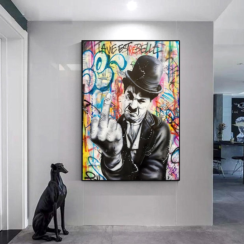 ChandeliersDecor.com-Wall Posters-Angry Chaplin Canvas Wall Art