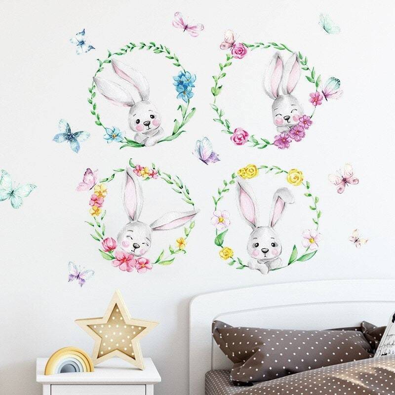 ChandeliersDecor.com-Home Decor Decals-Animal Balloon Wall Decal - Bunny Rabbit Set for Kids Room Decor