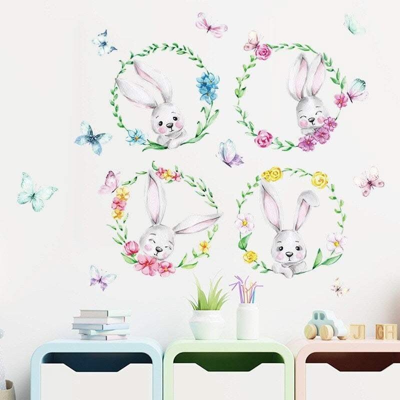ChandeliersDecor.com-Home Decor Decals-Animal Balloon Wall Decal - Bunny Rabbit Set for Kids Room Decor