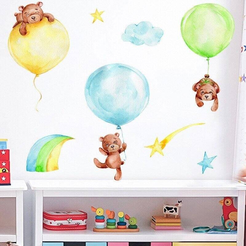 ChandeliersDecor.com-Home Decor Decals-Animal hanging from Balloons Wall decal | Baby Room Decals | Gifts for kids