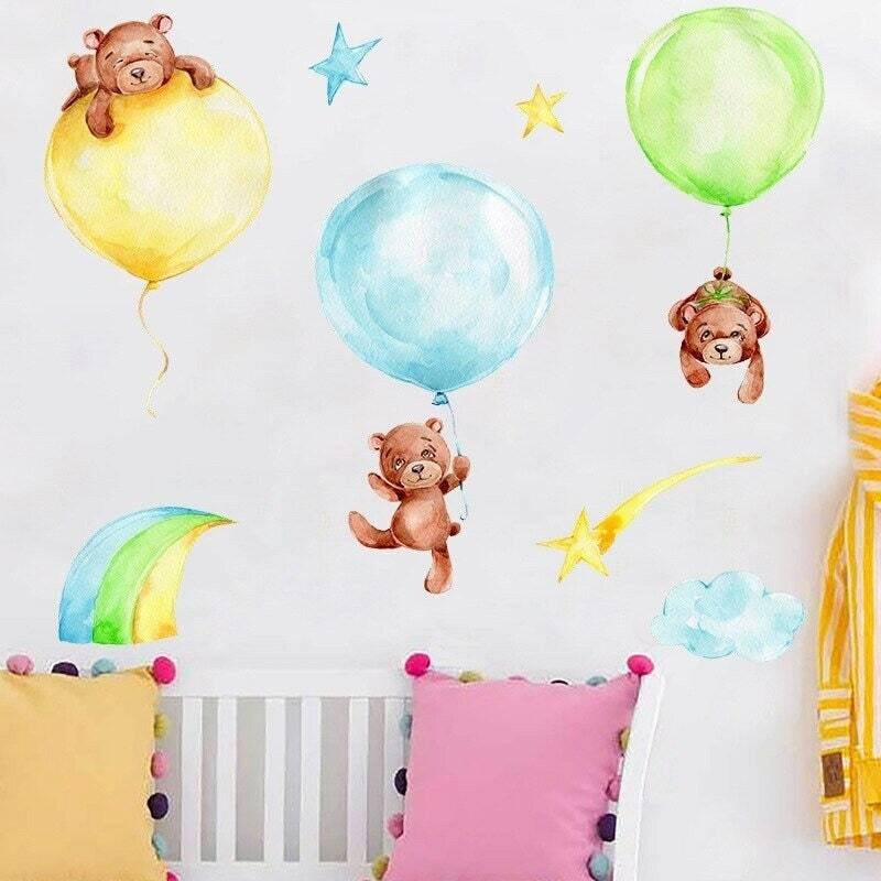 ChandeliersDecor.com-Home Decor Decals-Animal hanging from Balloons Wall decal | Baby Room Decals | Gifts for kids