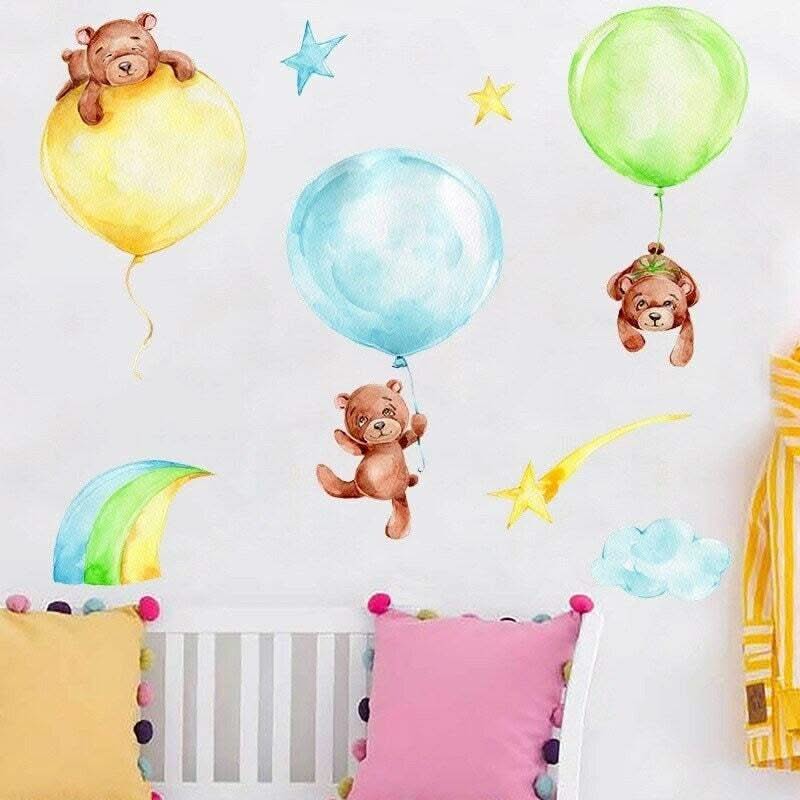 ChandeliersDecor.com-Home Decor Decals-Animal hanging from Balloons Wall decal | Baby Room Decals | Gifts for kids