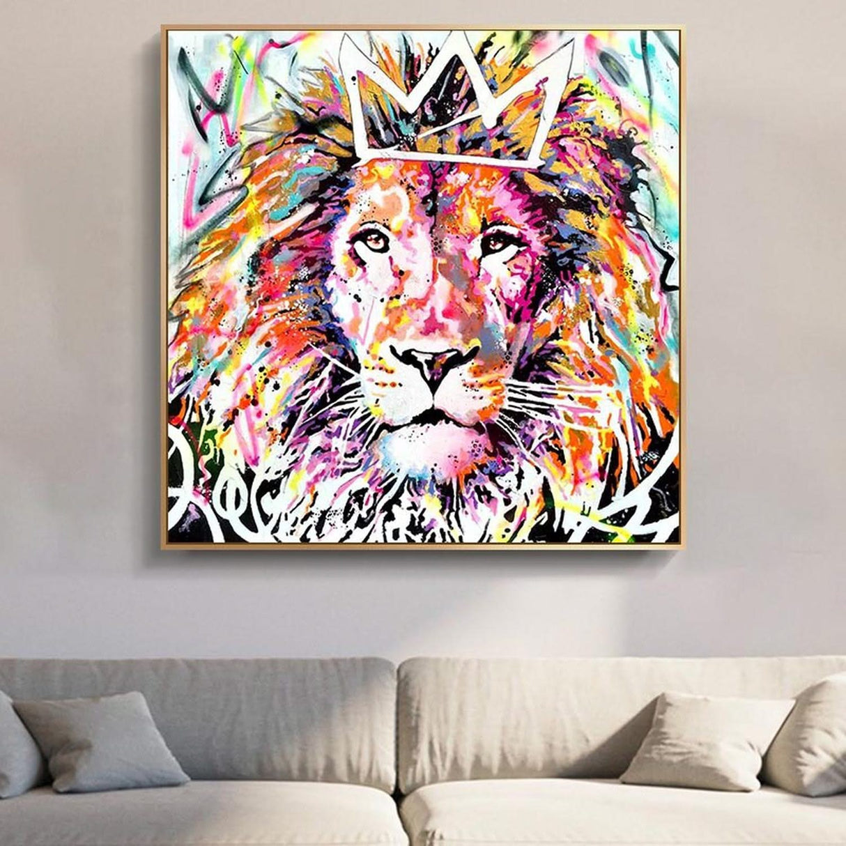 Animals Graffiti Lion With Crown Canvas Wall Art-ChandeliersDecor.com