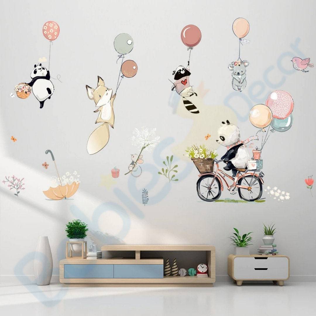 ChandeliersDecor.com-Home Decor Decals-Animals hanging from Balloons Wall decal | Animal Wall Stickers | Nursery Wall Stickers