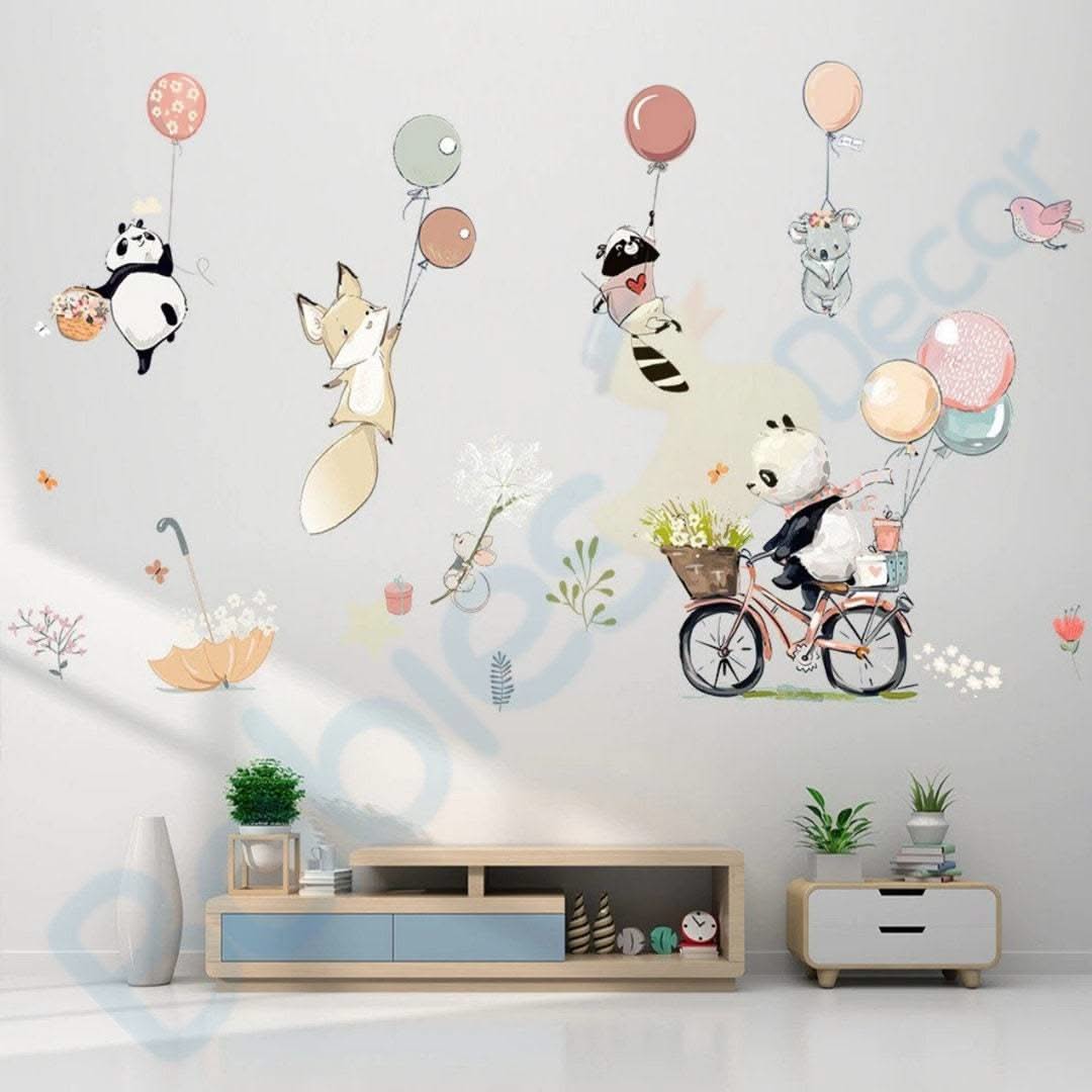 ChandeliersDecor.com-Home Decor Decals-Animals hanging from Balloons Wall decal | Animal Wall Stickers | Nursery Wall Stickers