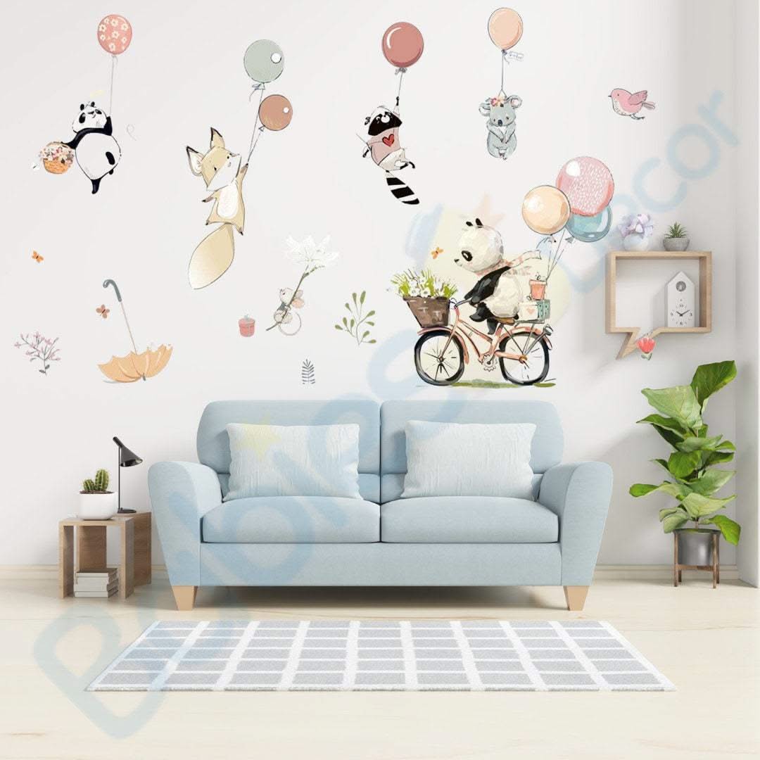 ChandeliersDecor.com-Home Decor Decals-Animals hanging from Balloons Wall decal | Animal Wall Stickers | Nursery Wall Stickers
