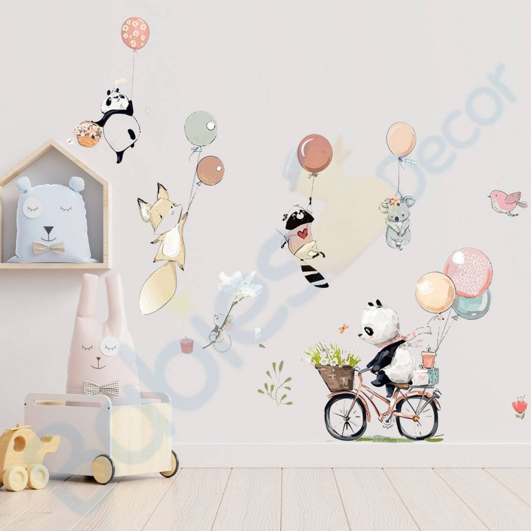 ChandeliersDecor.com-Home Decor Decals-Animals hanging from Balloons Wall decal | Animal Wall Stickers | Nursery Wall Stickers