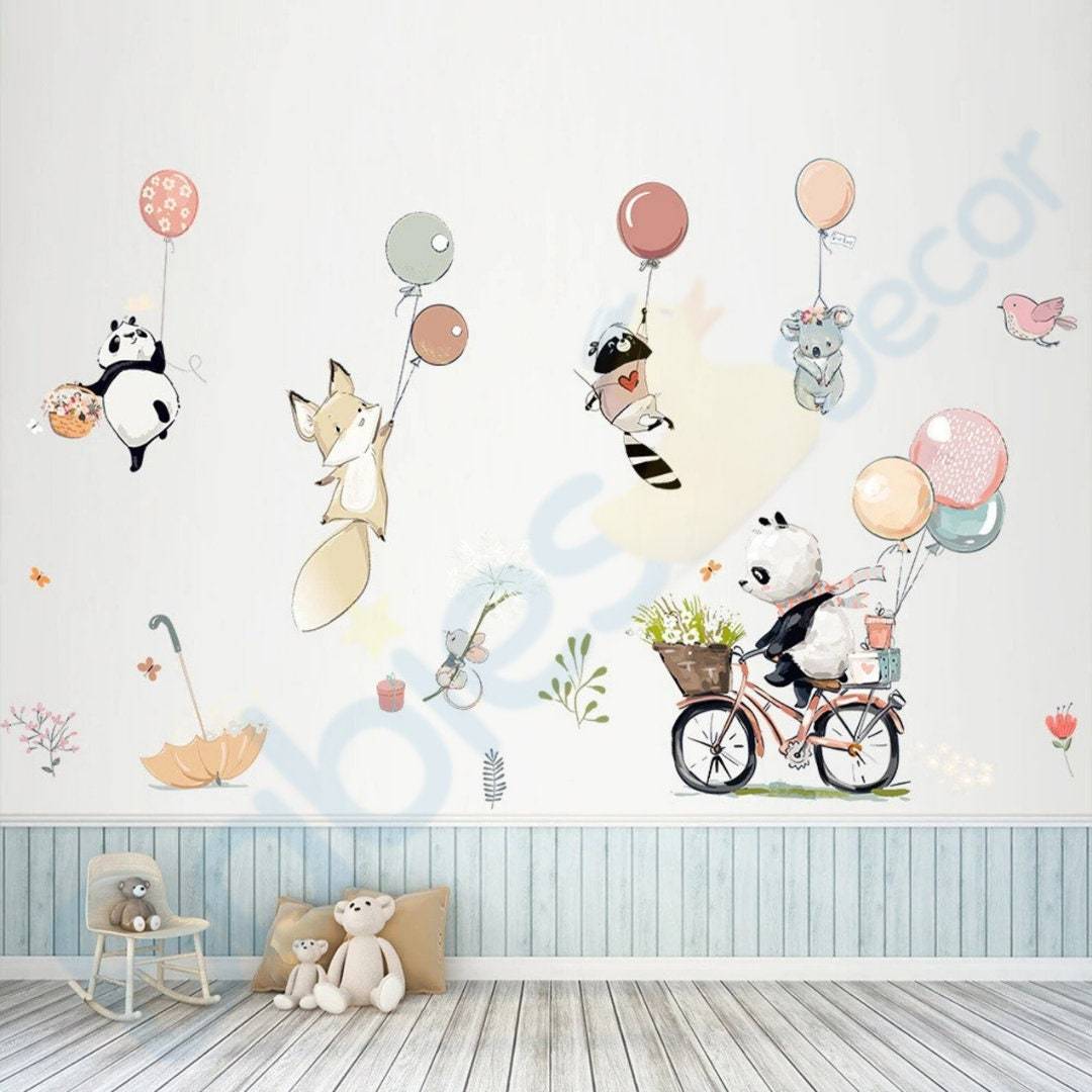 ChandeliersDecor.com-Home Decor Decals-Animals hanging from Balloons Wall decal | Animal Wall Stickers | Nursery Wall Stickers