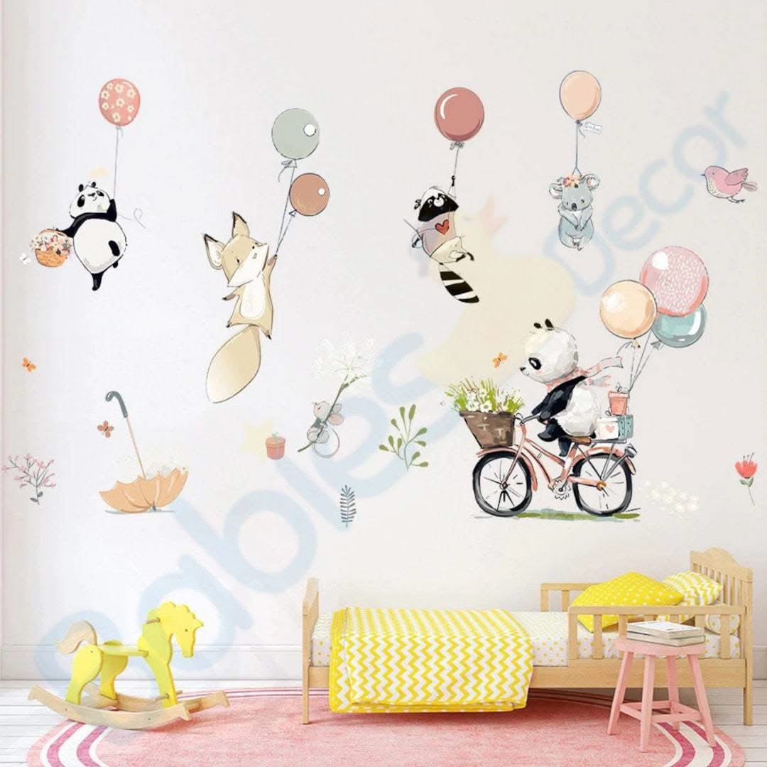 ChandeliersDecor.com-Home Decor Decals-Animals hanging from Balloons Wall decal | Animal Wall Stickers | Nursery Wall Stickers