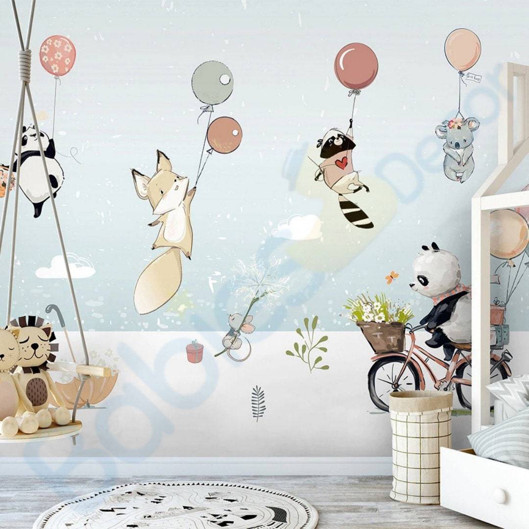 ChandeliersDecor.com-Home Decor Decals-Animals hanging from Balloons Wall decal | Animal Wall Stickers | Nursery Wall Stickers