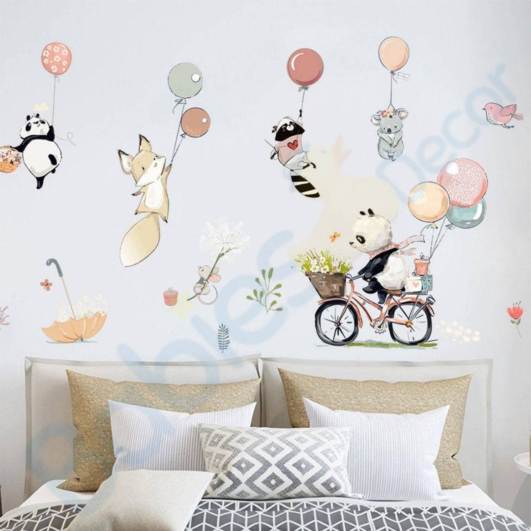 ChandeliersDecor.com-Home Decor Decals-Animals hanging from Balloons Wall decal | Animal Wall Stickers | Nursery Wall Stickers