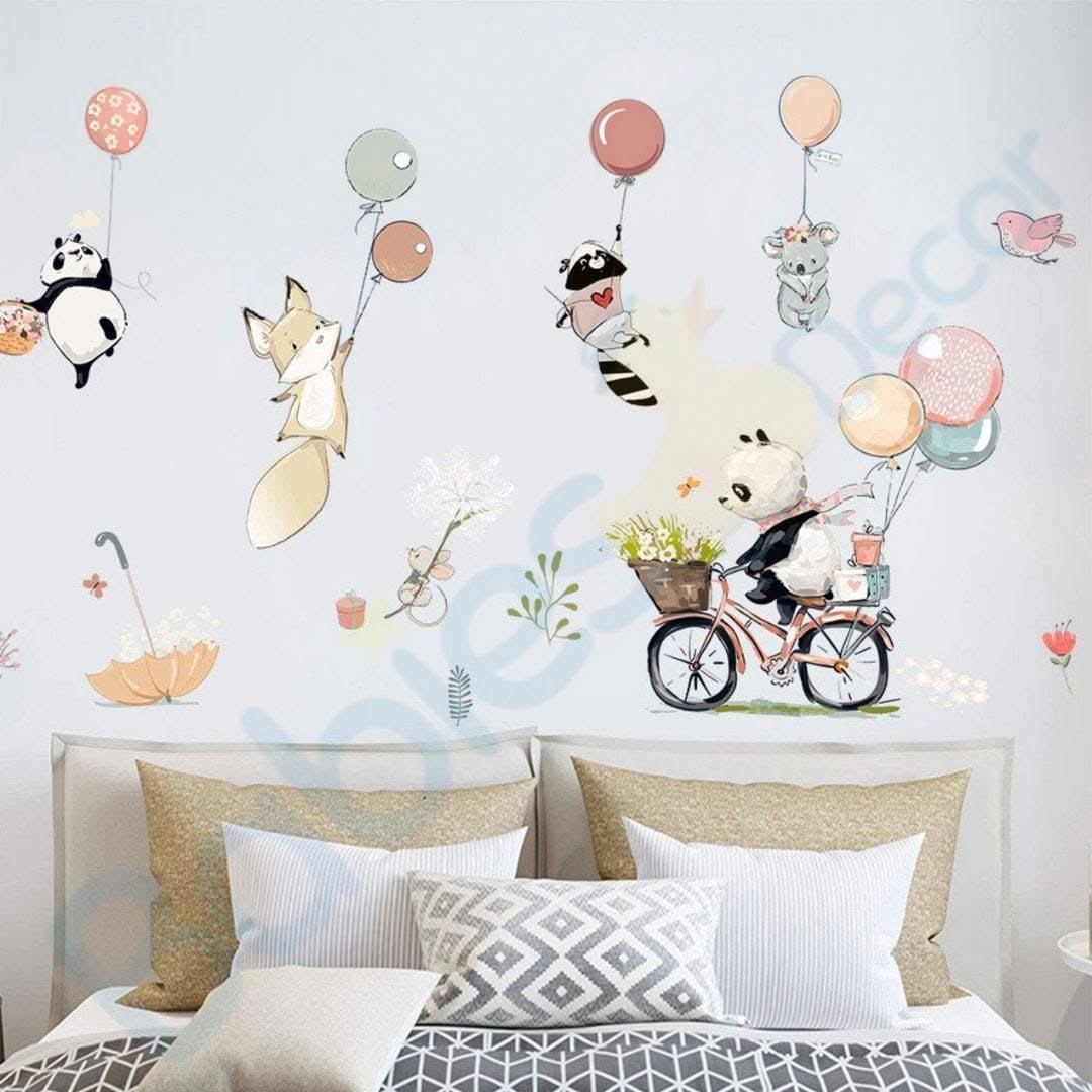 ChandeliersDecor.com-Home Decor Decals-Animals hanging from Balloons Wall decal | Animal Wall Stickers | Nursery Wall Stickers