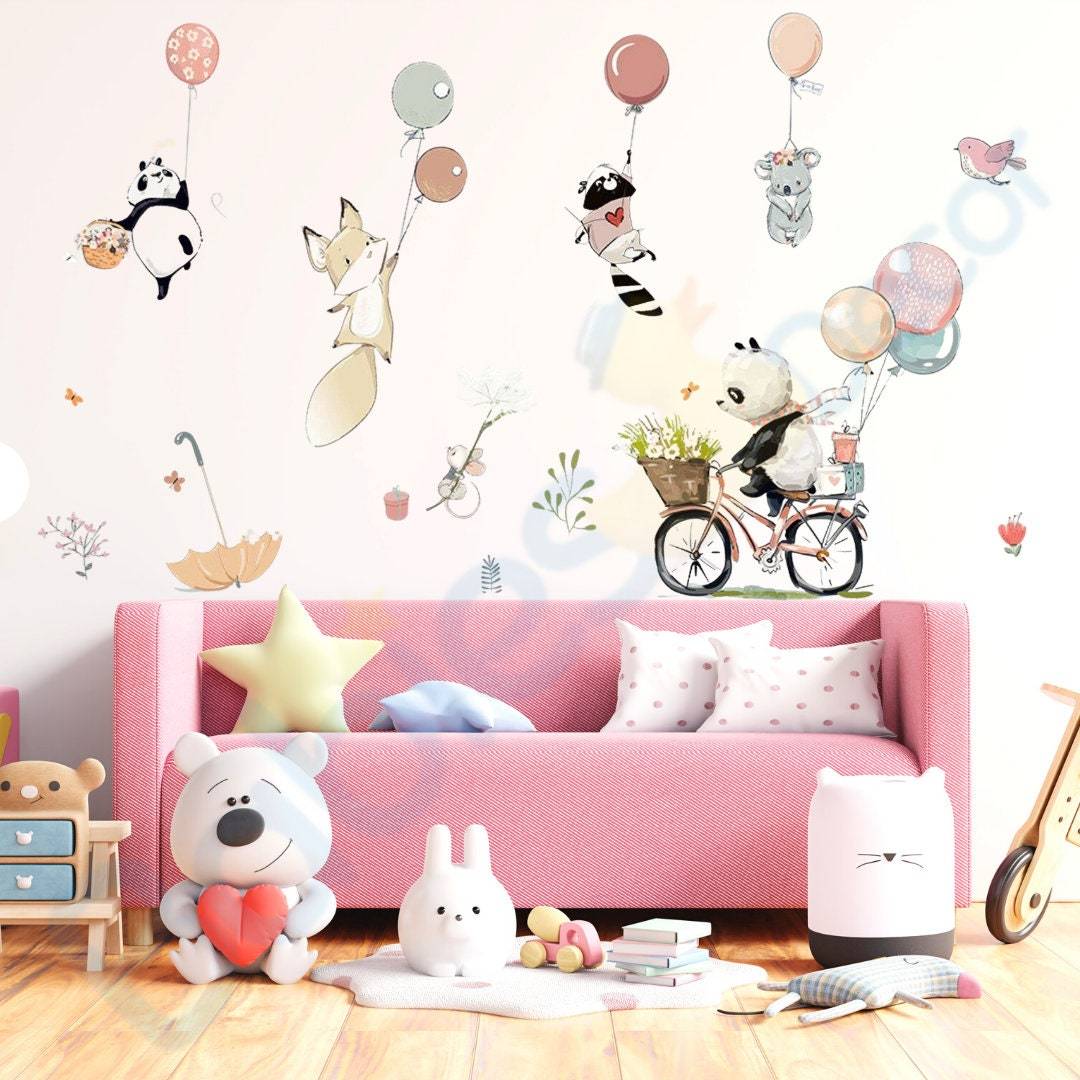 ChandeliersDecor.com-Home Decor Decals-Animals hanging from Balloons Wall decal | Animal Wall Stickers | Nursery Wall Stickers