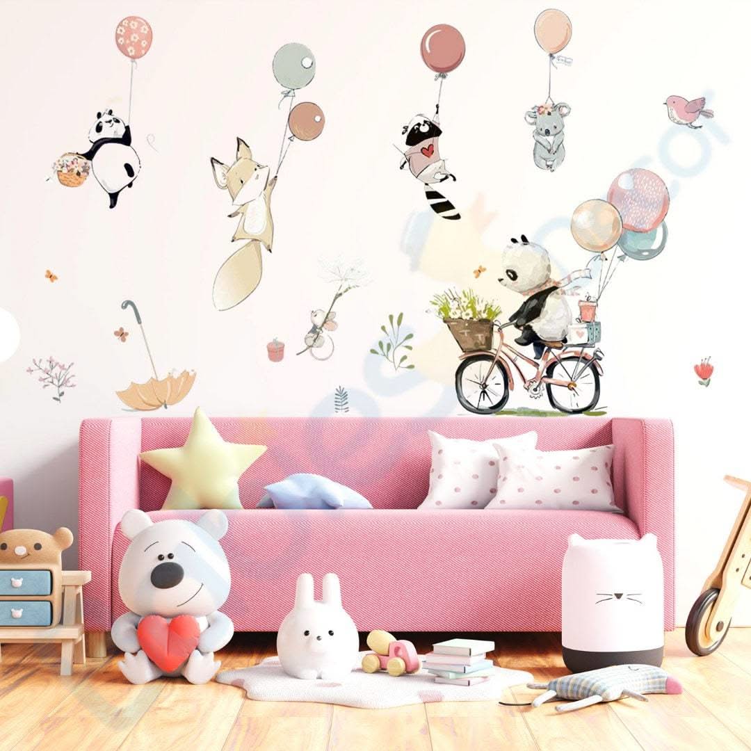 ChandeliersDecor.com-Home Decor Decals-Animals hanging from Balloons Wall decal | Animal Wall Stickers | Nursery Wall Stickers