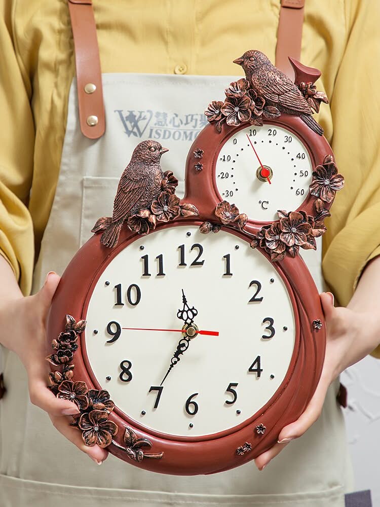 Antique Decor Wall Clock with Thermometer for Temperature-ChandeliersDecor.com