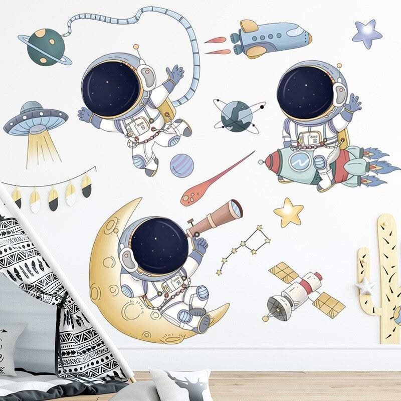 ChandeliersDecor.com-Kids Room Nursery Decals-Astronaut Planets Wall Decal - Stunning Nursery Décor