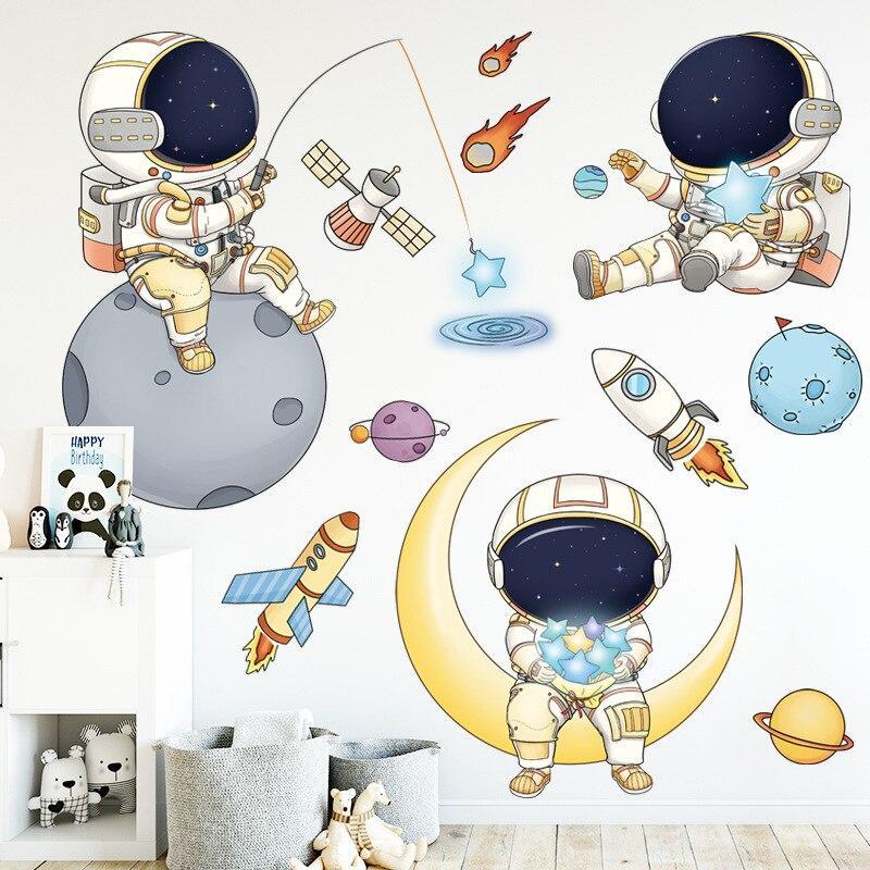 ChandeliersDecor.com-Kids Room Nursery Decals-Astronaut Planets Wall Decal - Stunning Nursery Décor