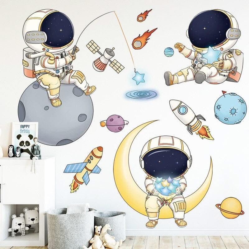 ChandeliersDecor.com-Kids Room Nursery Decals-Astronaut Planets Wall Decal - Stunning Nursery Décor