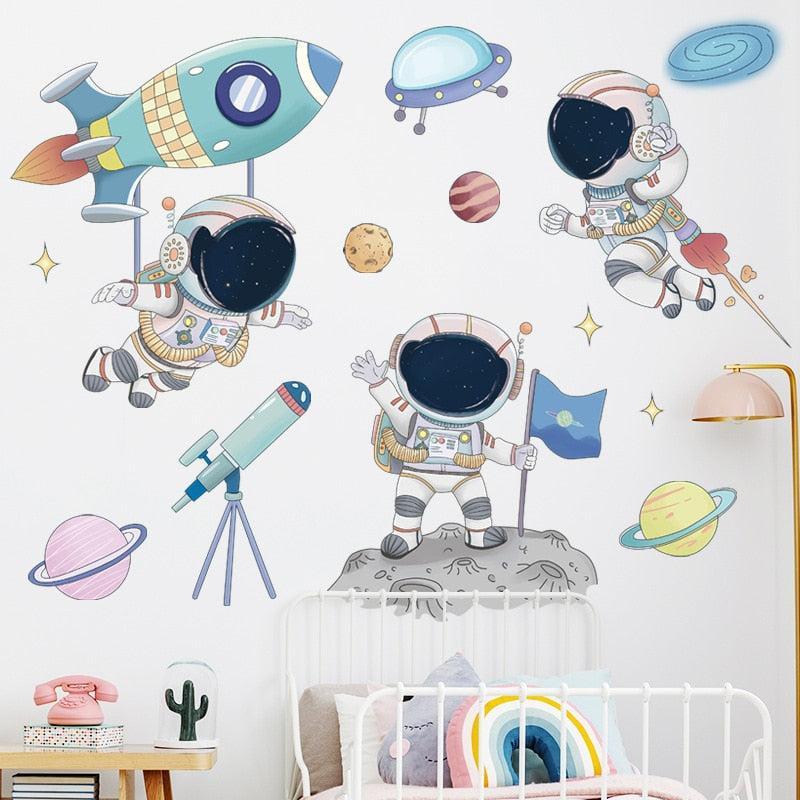 ChandeliersDecor.com-Kids Room Nursery Decals-Astronaut Planets Wall Decal - Stunning Nursery Décor