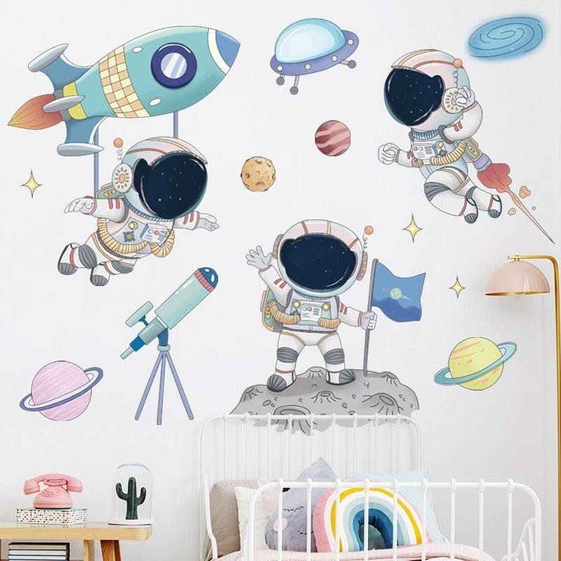 ChandeliersDecor.com-Kids Room Nursery Decals-Astronaut Planets Wall Decal - Stunning Nursery Décor