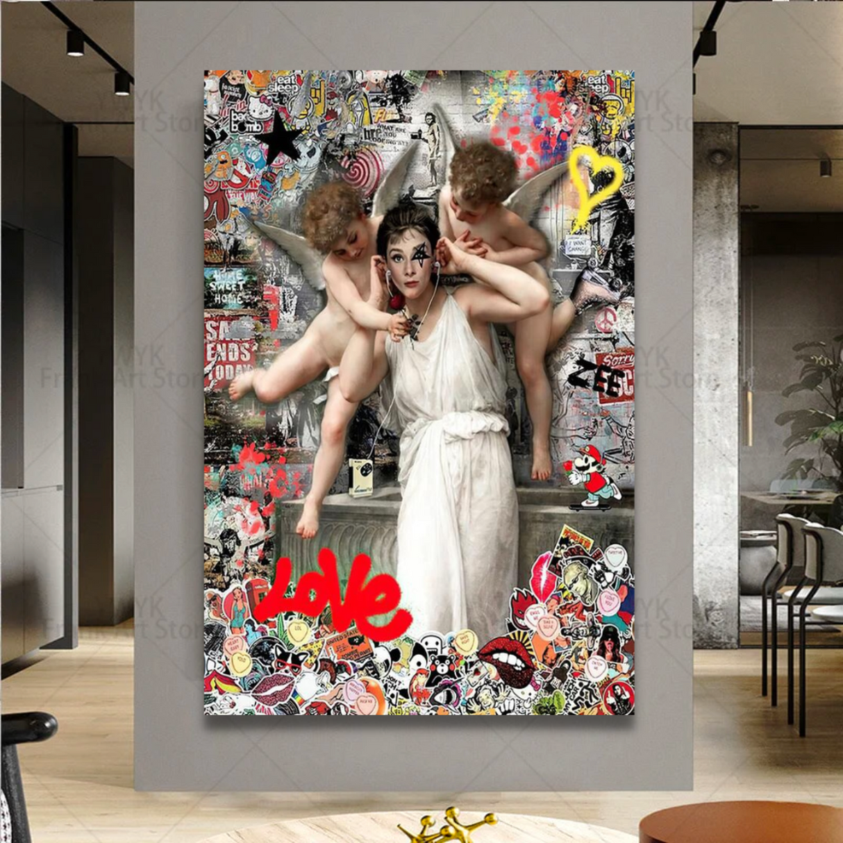 Audrey Hepburn with Angels Art - Decorate with a Class-ChandeliersDecor.com