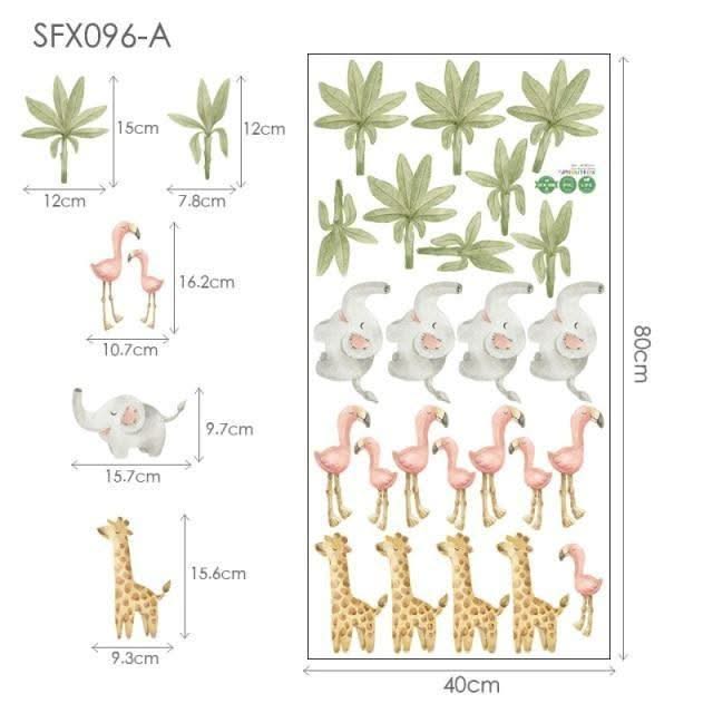 ChandeliersDecor.com-Home Decor Decals-Baby Animals Flamingo Elephant Giraffe Green Leaf Nursery Wall Stickers