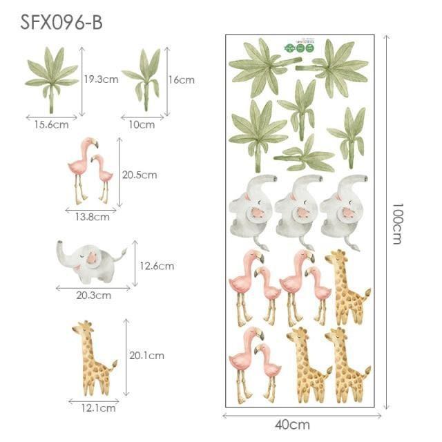 ChandeliersDecor.com-Home Decor Decals-Baby Animals Flamingo Elephant Giraffe Green Leaf Nursery Wall Stickers