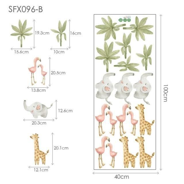 ChandeliersDecor.com-Home Decor Decals-Baby Animals Flamingo Elephant Giraffe Green Leaf Nursery Wall Stickers