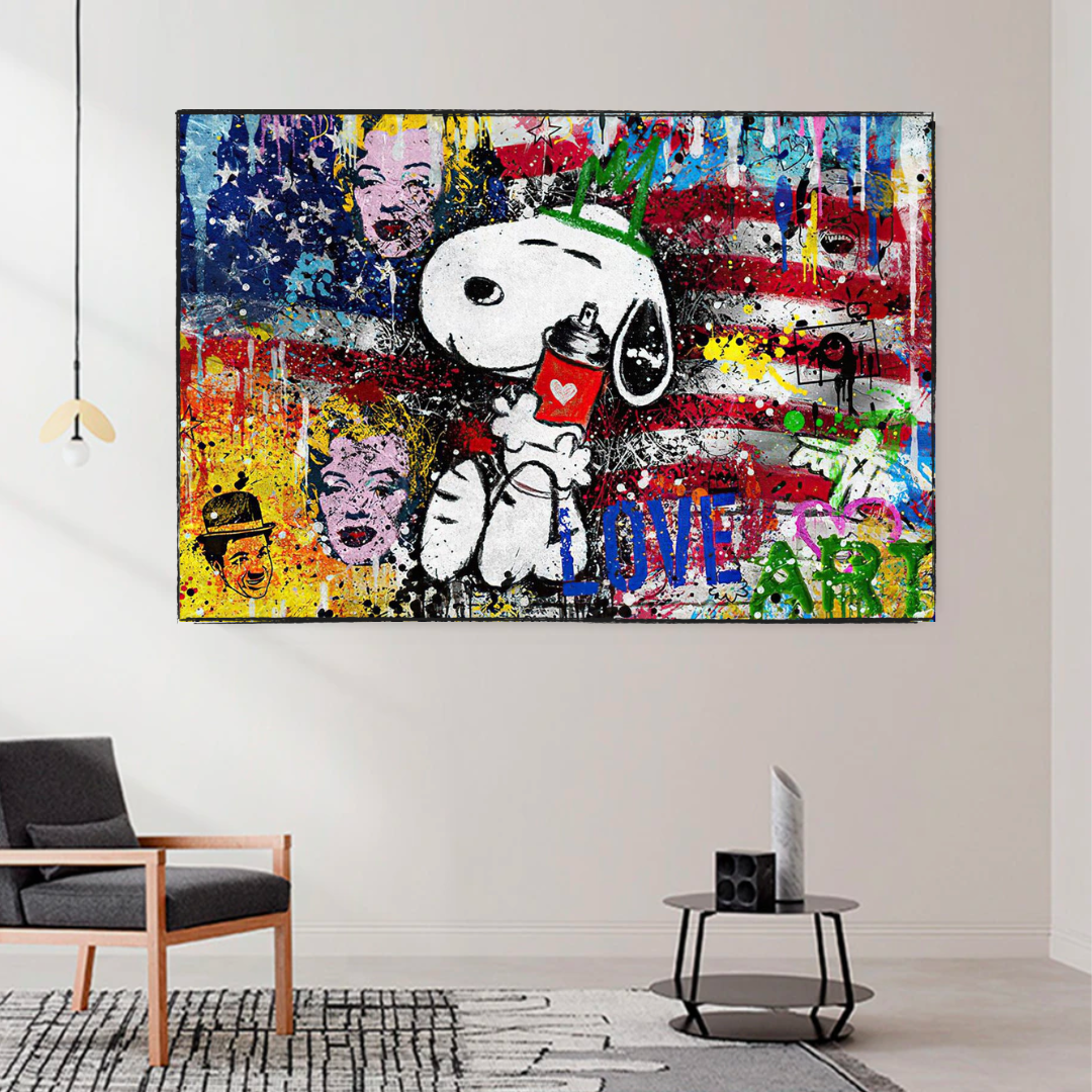 Banksy American: Snoopy Love Canvas Wall Art-ChandeliersDecor.com