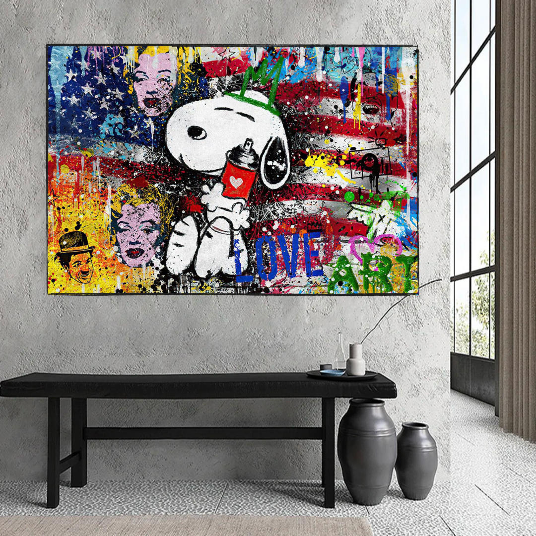 Banksy American: Snoopy Love Canvas Wall Art-ChandeliersDecor.com