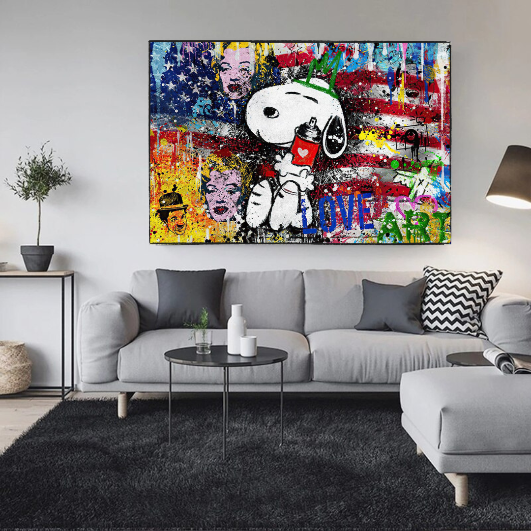 Banksy American: Snoopy Love Canvas Wall Art-ChandeliersDecor.com