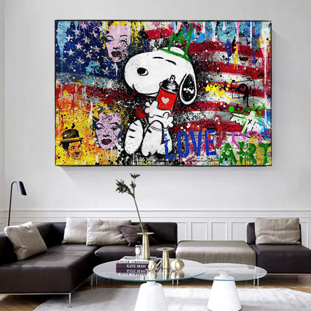 Banksy American: Snoopy Love Canvas Wall Art-ChandeliersDecor.com