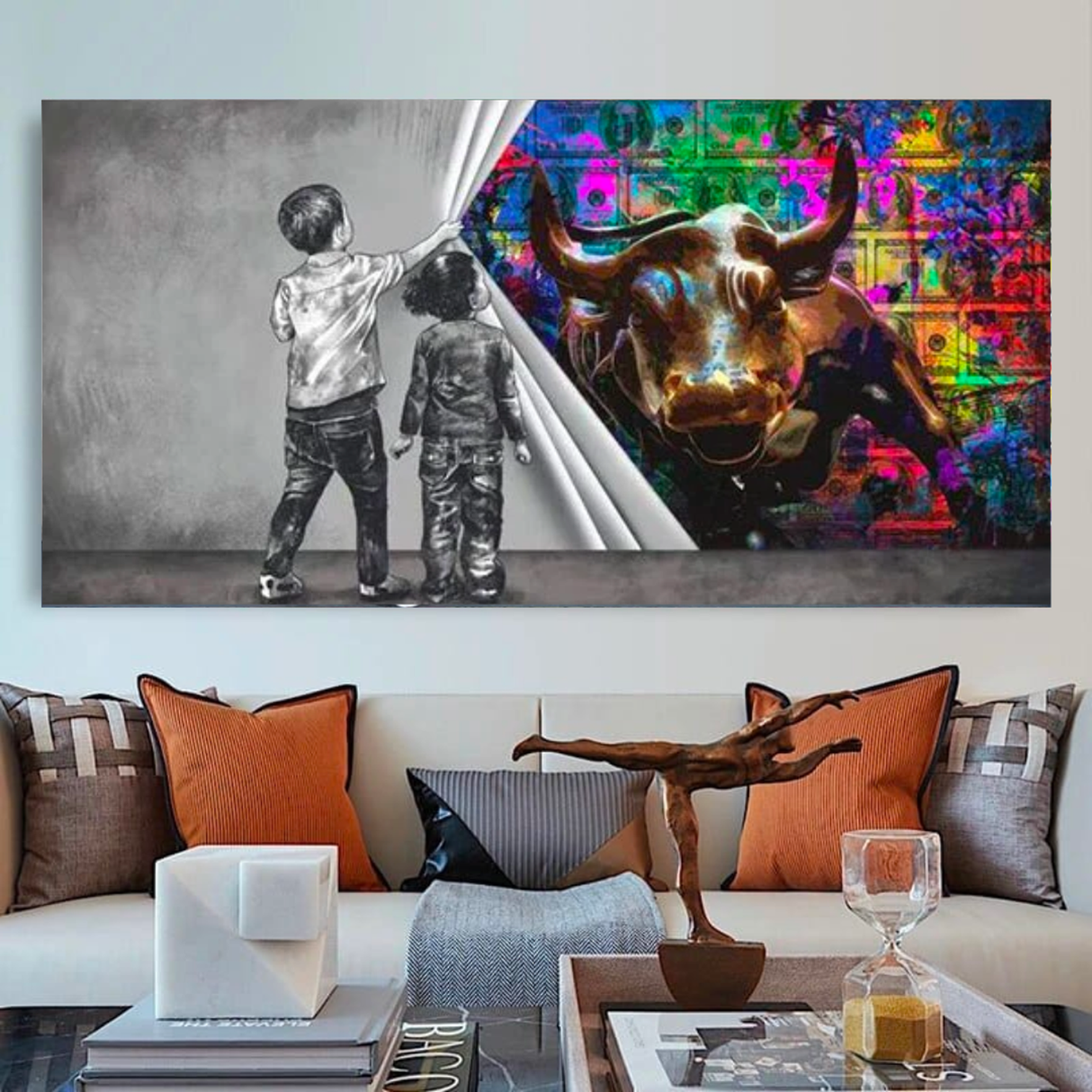 ChandeliersDecor.com-Banksy Wall Poster-Banksy Art Boy Girl Pulling Curtain Canvas Wall Art