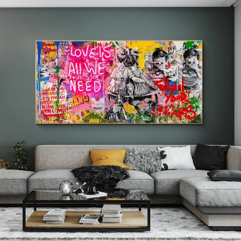 Banksy Art Love Is All We Need Canvas Wall Art-ChandeliersDecor.com