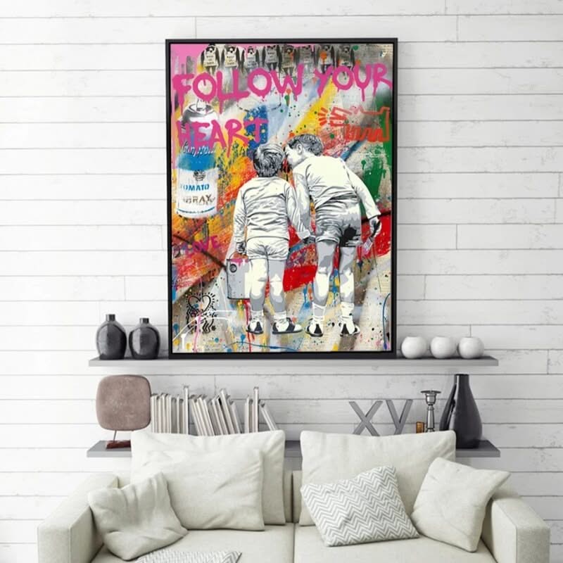 Banksy Canvas Art - Follow Your Heart Graffiti Poster-ChandeliersDecor.com