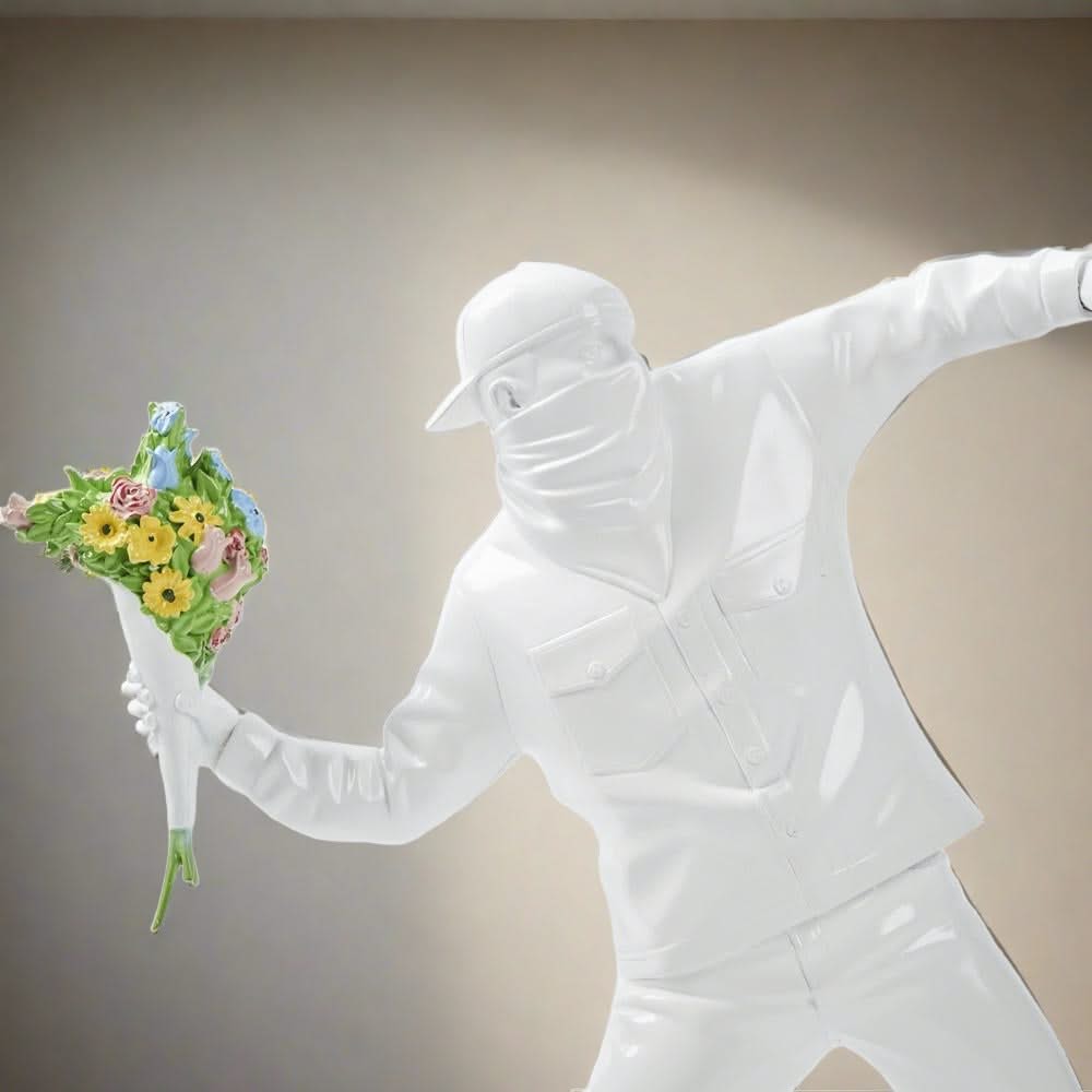 Banksy Flower Bomber Boy Statue Sculpture-ChandeliersDecor.com
