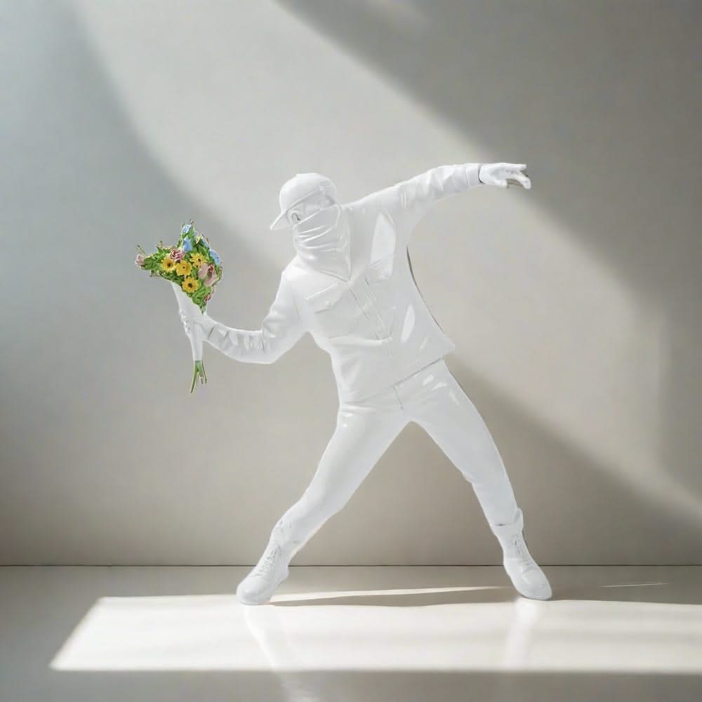 Banksy Flower Bomber Boy Statue Sculpture-ChandeliersDecor.com