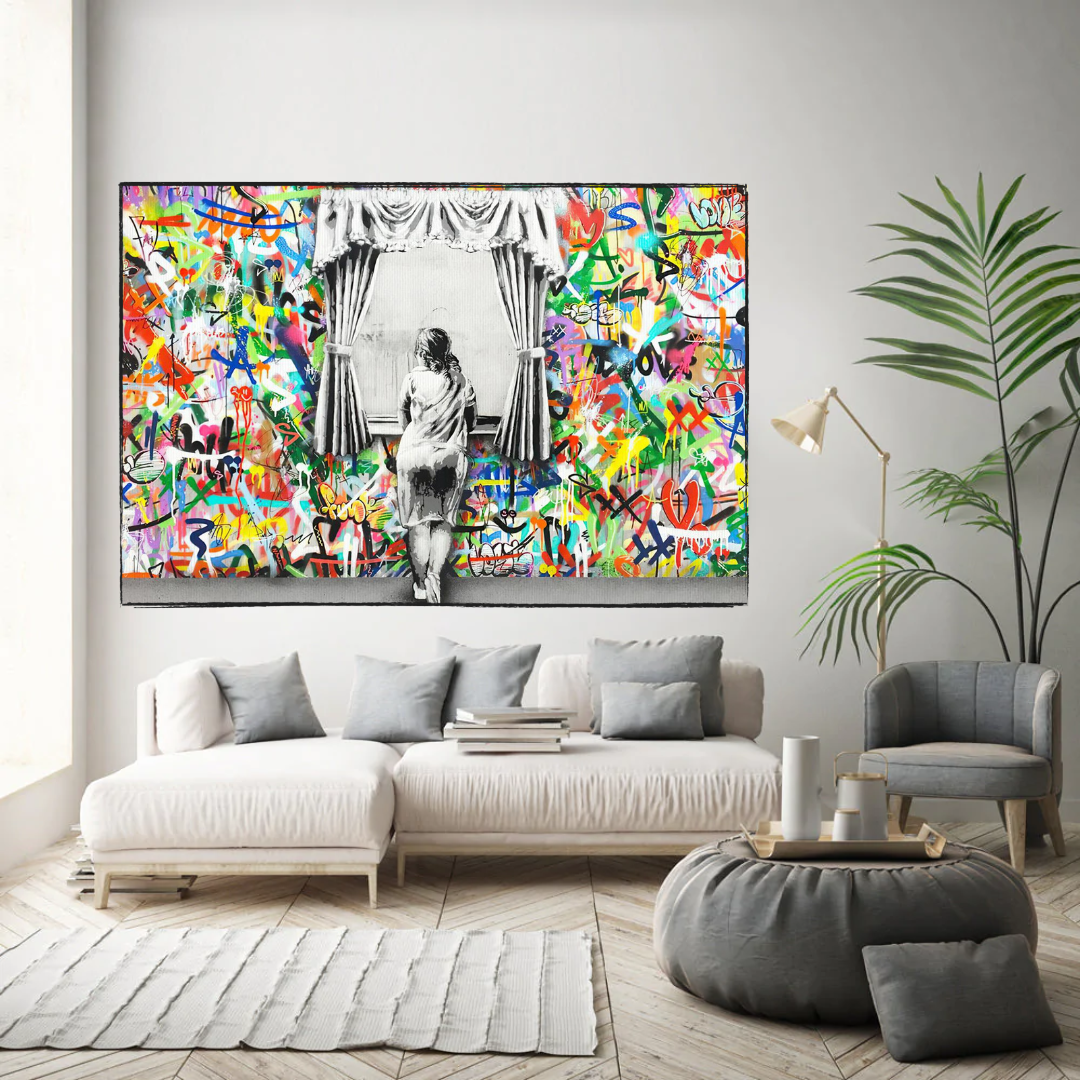 Banksy Freedom Curtains Lady Canvas Wall Art-ChandeliersDecor.com