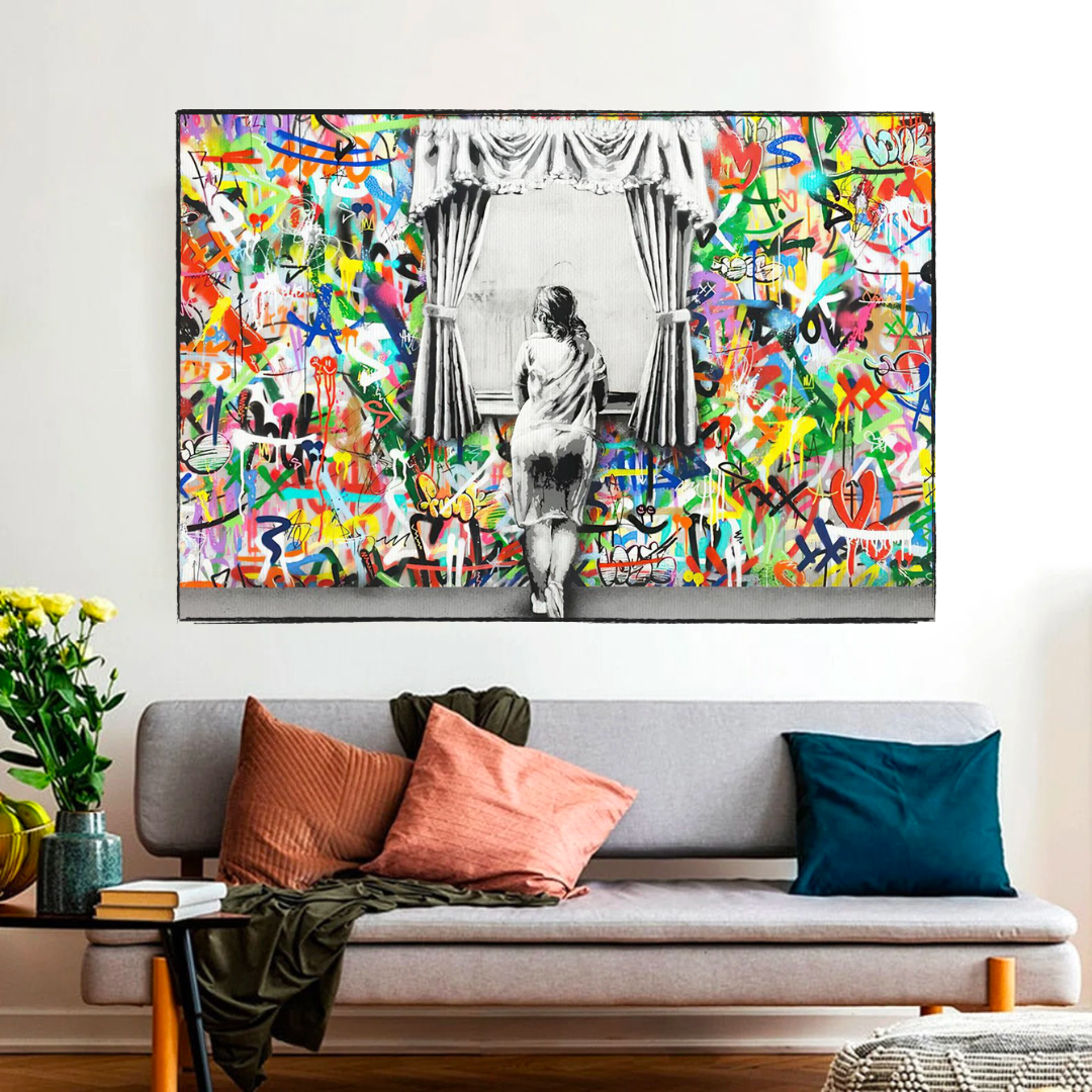 Banksy Freedom Curtains Lady Canvas Wall Art-ChandeliersDecor.com