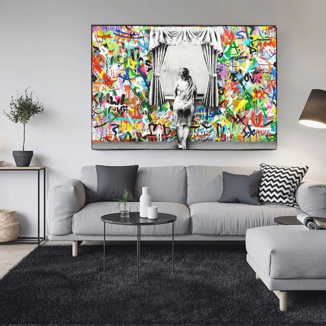 Banksy Freedom Curtains Lady Canvas Wall Art-ChandeliersDecor.com