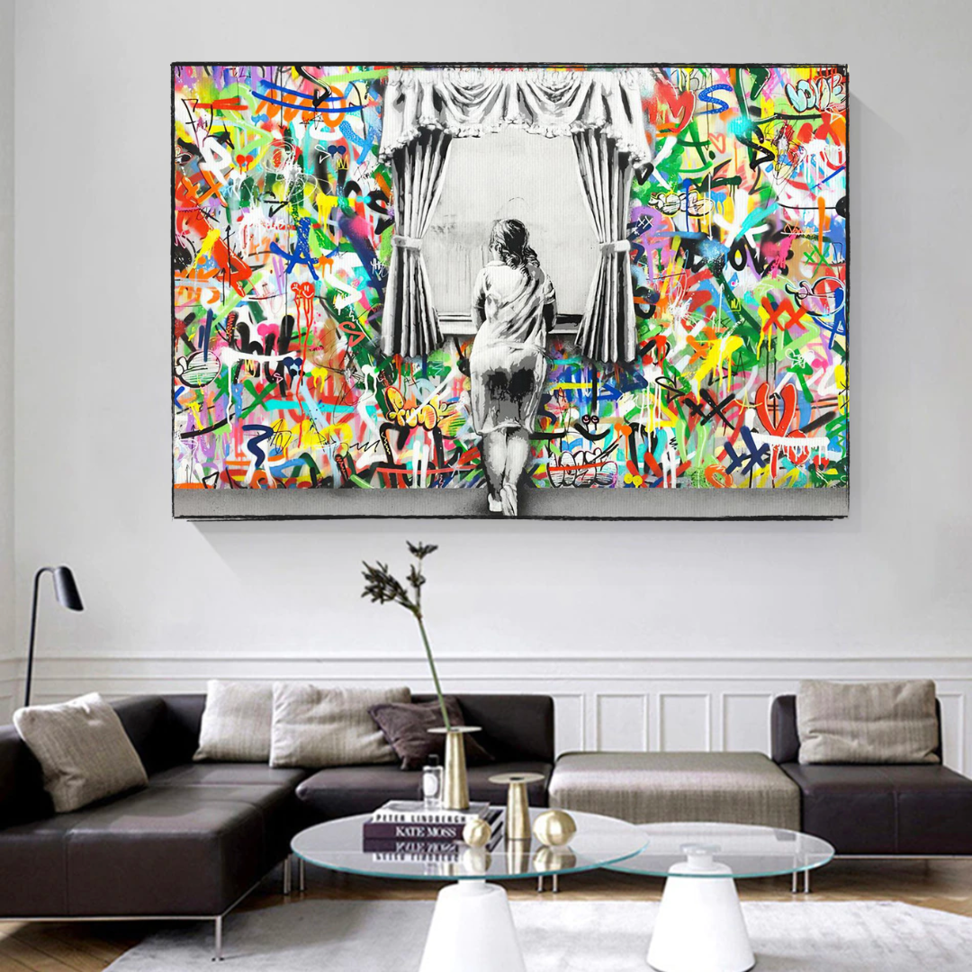 Banksy Freedom Curtains Lady Canvas Wall Art-ChandeliersDecor.com