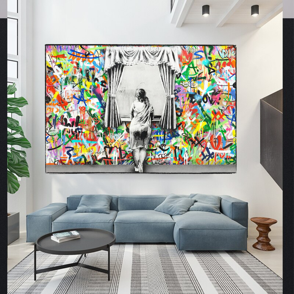 Banksy Freedom Curtains Lady Canvas Wall Art-ChandeliersDecor.com