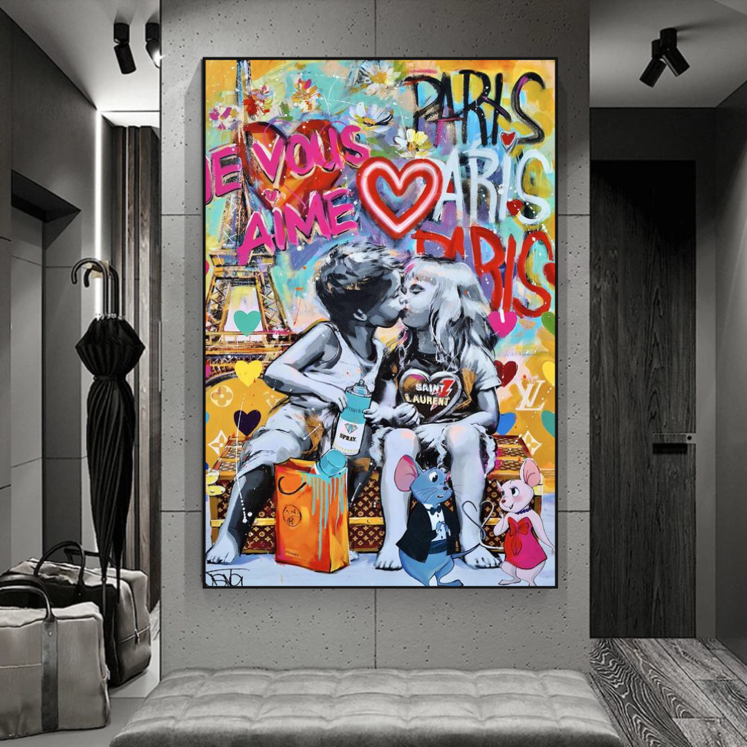 Banksy I Love You Paris Wall Art: Expressive Masterpiece-ChandeliersDecor.com
