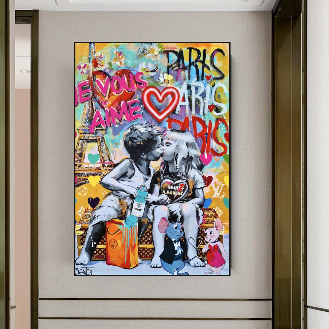Banksy I Love You Paris Wall Art: Expressive Masterpiece-ChandeliersDecor.com