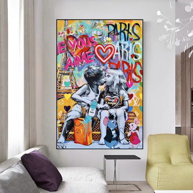 ChandeliersDecor.com-Banksy Wall Poster-Banksy I Love You Paris Wall Art: Expressive Masterpiece