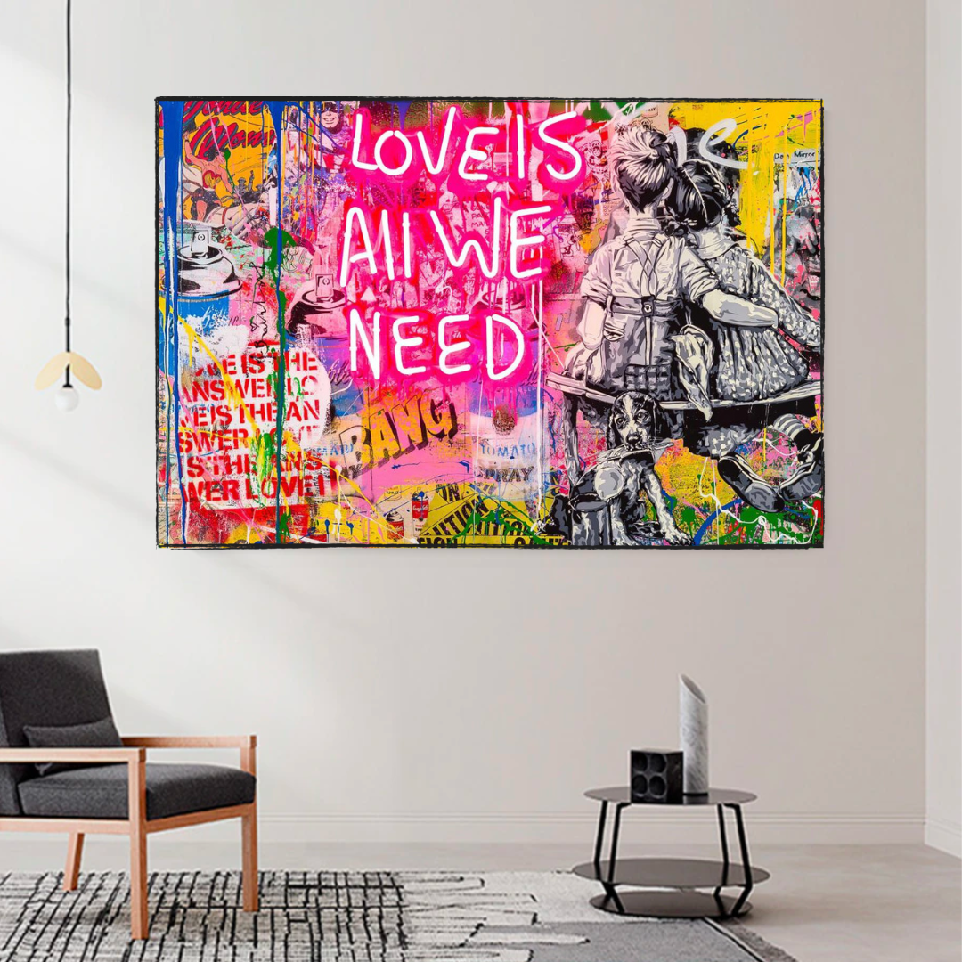 Banksy Love is all we need Canvas Wall Art-ChandeliersDecor.com
